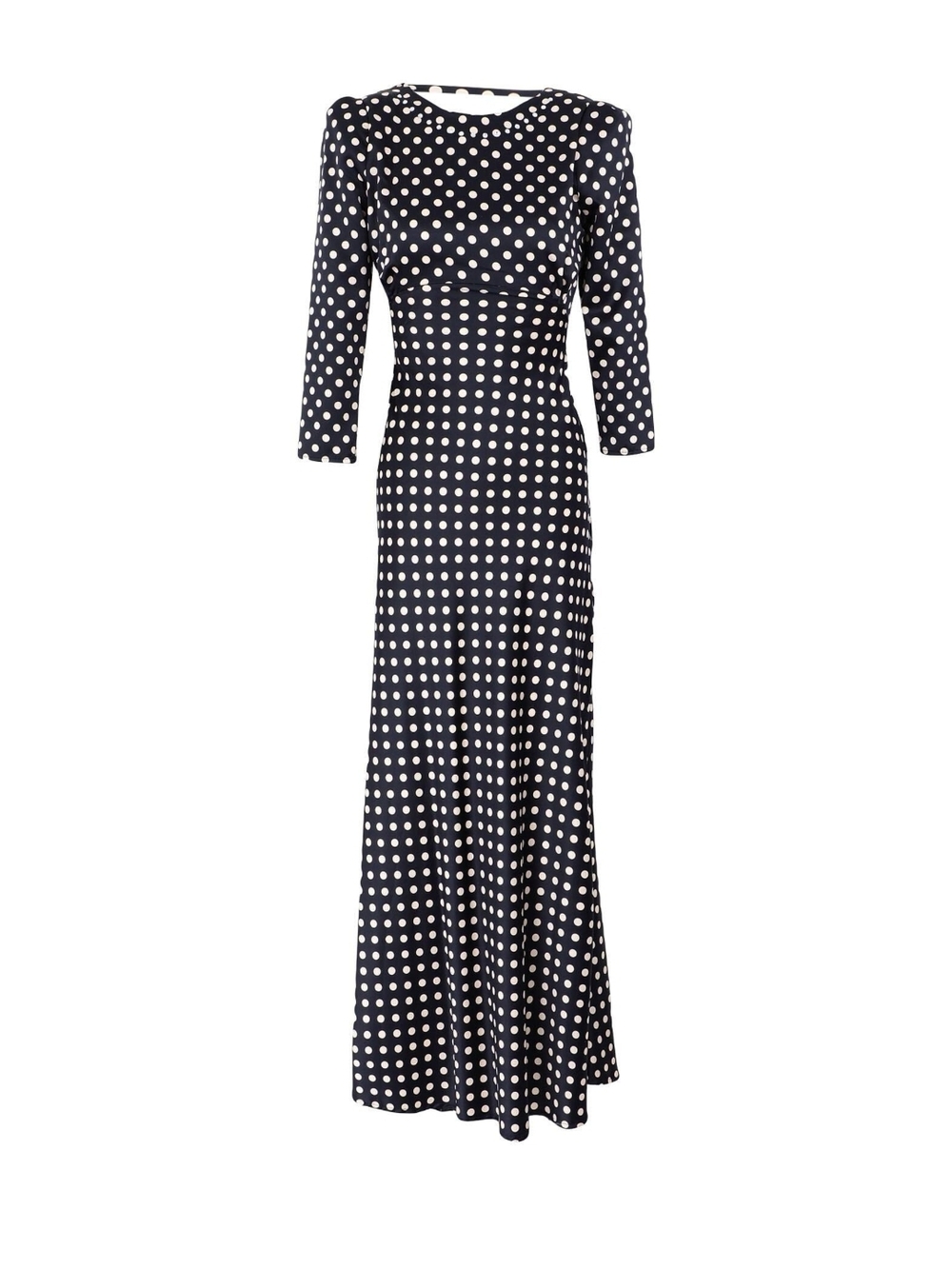 Black and White Polka Dot Long-Sleeve Maxi Dress